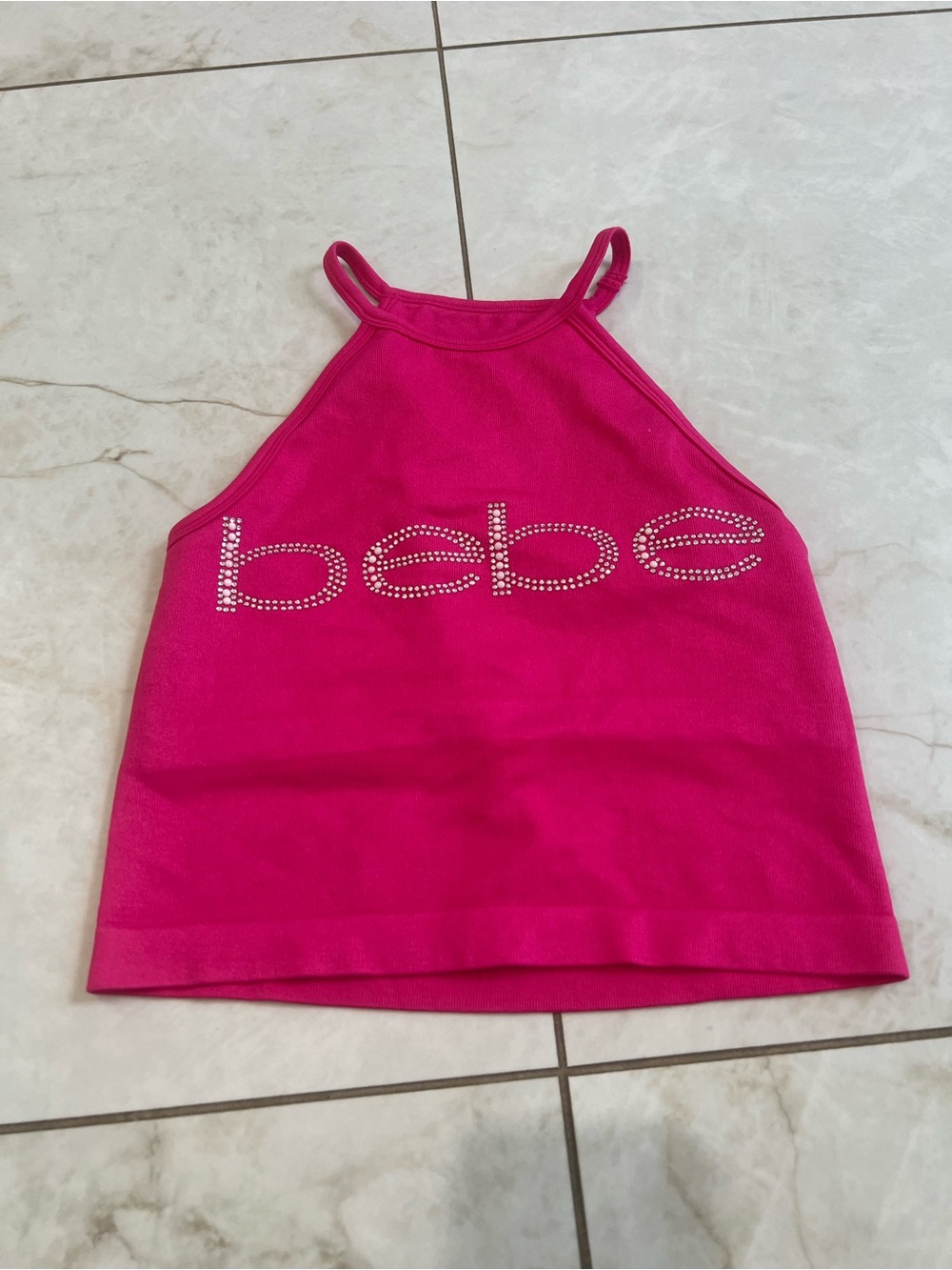 BEBE Hot Pink Studded Y2K Halter Tank Top Size Small